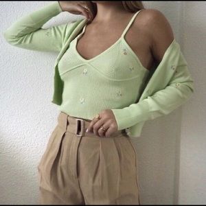 Green Zara floral top set